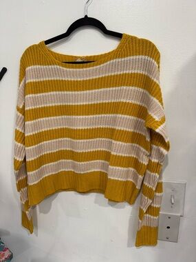Hem & Thread Mustard and Cream Striped Crewneck Sweater